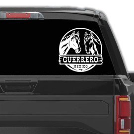 Guerrero Mexico Sticker para Trocas De Rancho Calcomania para Autos Mexico Decals for Trucks Diseño Ranchero con Caballos Personalizada con tu Estado Mexicano (12", Guerrero)