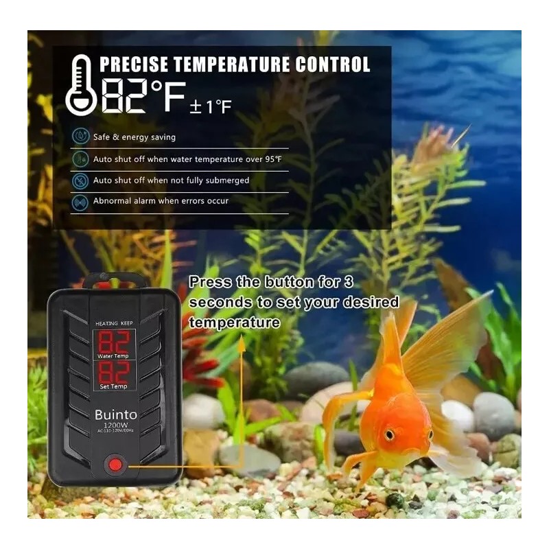 Buinto Aquarium Heater, 1200W Fish Tank Heater, Double Tube Heating