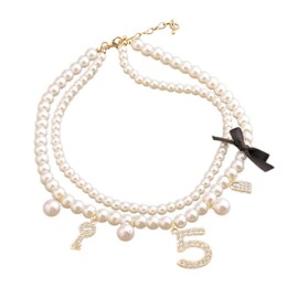 CZZSiug Elegant Imitation Pearl Choker Layered Pearl Necklace Dainty Rhinestone Number 5 Dangle Necklace Jewellery for Women, Metal, Pearl, Pearl+