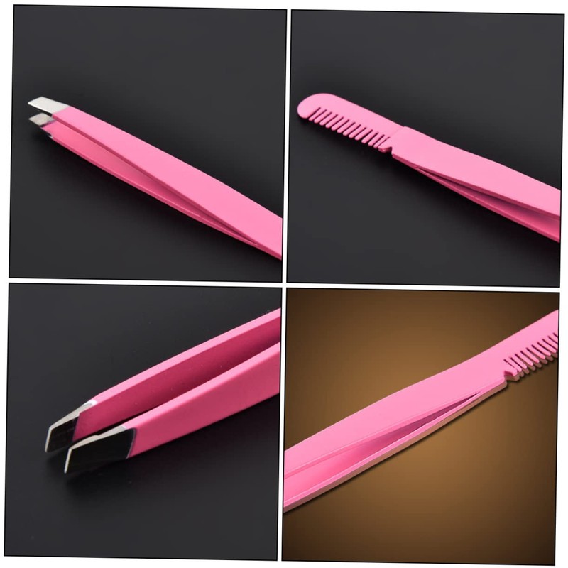 WOONEKY Beauty 4pcs Eyebrow Clamps Stainless Steel Tweezer Comb Ergonomic