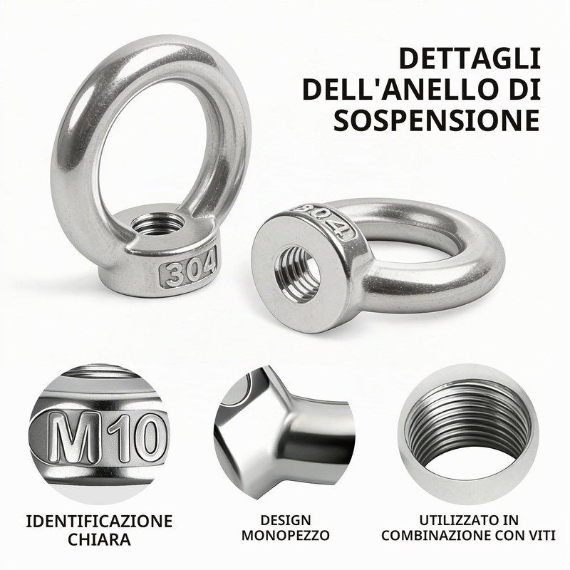 6 Pz Occhiello Sollevamento, M10 Dado ad Occhiello Filettato in