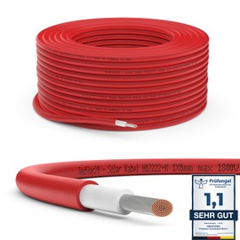 RedStar24 Premium Solar Cable 6 mm² Red, 5 m, TÜV SÜD Tested, UV-Resistant, Flexible, Photovoltaic Cable, PV Cable, Solar Connection Cable for Solar Panel, Inverter & Charge Controller, Durable