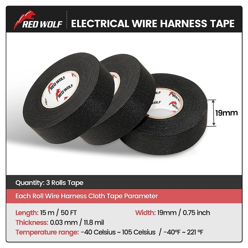 RED WOLF Wire Harness Cloth Electrical Tape for Automotive Engine