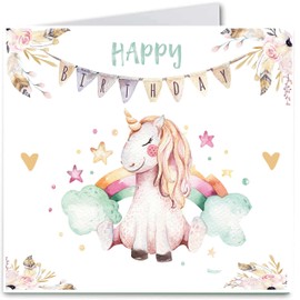 KARTEN 24 VERSAND Birthday Card Unicorn Girl Woman Unicorn Children Birthday Card Happy Birthday Cards Card Horse Rainbow Set Teenager Daughter Universe (Pastel)
