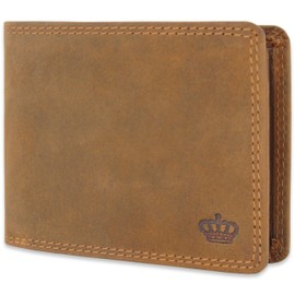 Baur Men's Genuine Buffalo Leather Wallet with RFID Protection Horizontal Format Wallet with Coin Compartment Wallet with Many Card Slots, brown, Large landscape format