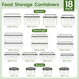 KEMETHY 36-Piece Food Storage Containers with Lids(18 Container & 18 Lid), Plastic Food Containers for Pantry & Kitchen Storage and Organization, BPA-Free, Leak Proof, Reusable with Labels & Pen