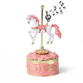 NIODAY to Alice Music Box Hand Painted Enamel Sculpted Musicial Figurine Vintage Hinged Music Box Unique Gifts for Her (Carousel Pink)