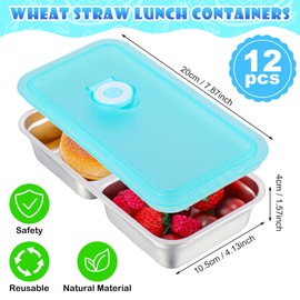 Teenyyou 12 Pcs Stainless Steel Bento Box 30 oz Metal Divided Food Storage Containers with Silicone Lids Leakproof Lunch Box Food Container Dishwasher Safe