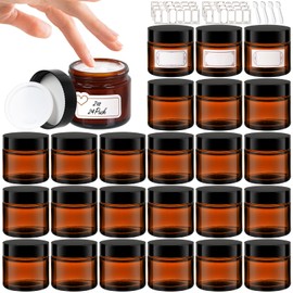 Jaisie.W 2 oz Amber Glass Jars with Lids 24Pack- Portable Glass Cosmetic Jars with Lids 2 oz,Empty Amber Glass Jars with Lids for Lotions,Scrubs(2fl. oz, Set of 24)