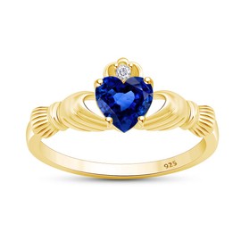 Jewel Zone US Heart Cut Simulated Blue Sapphire & Cubic Zirconia Claddagh Ring In 14k Yellow Gold Over Sterling Silver Jewelry Gift For Her Ring Size-7