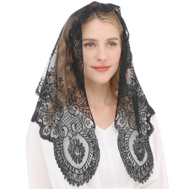 Spanish Mantilla Triangular Mantilla Lace Head Covering Mass Catholic Church VeilS (Black), 120cm60cm
