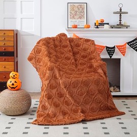 Fall Pumpkin Throw Flannel Blanket, Autumn Home Decor for Thanksgiving Brunt Orange Pumpkin Fleece Fuzzy Soft Warm Room Blanket for Couch,Chair,Sofa,Dorm, 50"x60"