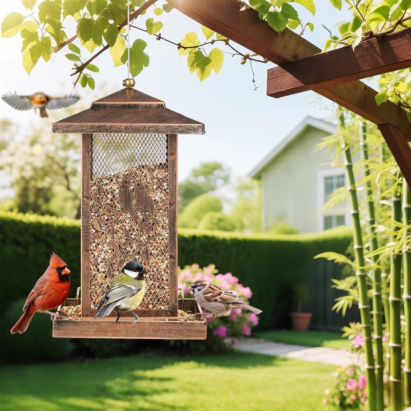 LBTING Bird Feeder for Outside, Metal Lantern-Shaped Bird Feeder, Squirrel
