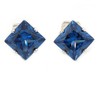 8mm/ Blue Cz Square Clip On Earrings/Silver Tone