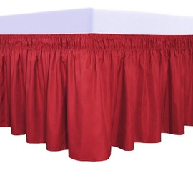 PureFit Wrap Around Ruffled Bed Skirt with Adjustable Elastic Belt - 18 Inch Drop Easy to Put On, Wrinkle Free Bedskirt Dust Ruffles, Bed Frame Cover for Queen, King and C-King Size Beds, Red