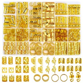 JSTHHTT Pack of 290 jewellery hair braid gold hair clips in spiral jewellery, accessories for dreadlocks, various fashion styles, for decorating hair of men and women