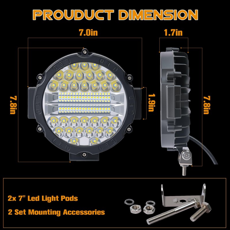 7 Inch Round Led Light Pod, 2 Pcs 201W Round
