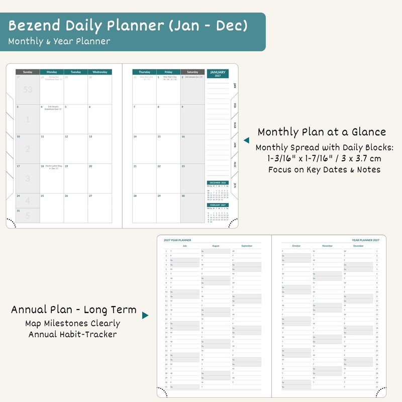 BEZEND 2027 Daily Planner (6" x 8.5") Full Page Per