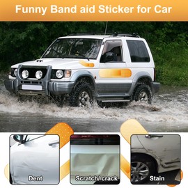 4 Pcs Funny Car Bandaid Stickers(Orange, 2 Large+2 Small), 24"/10" Bandaid Car Decals Dent and Scratch Cover, Giant Bumper Sticker for Truck SUV