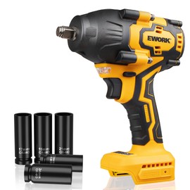 EWORK 21V 1/2" Cordless Impact Wrench 775 Ft-lbs, Brushless Compact High Torque Impact Gun High Torque, 3-Speed Modes with 5 Sockets (Tool Only)