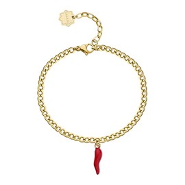 Brosway CHAKRA BHKB140 Women's Bracelet with Lucky Horn and Red Enamel Pendant Stainless Steel with 14K Gold-Plated PVD Coating Length: 18 cm, One size, Stainless Steel, No Gemstone