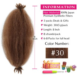 Hbegant Marley Twist - Extensiones De Cabello Trenzado De 8 Pulgadas, 3 Paquetes, Cabello Afro Elástico, Preesponjado, Preseparado, Para Rastas Suaves (8 Pulgadas (Paquete De 3)) 30#