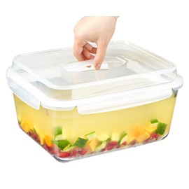 Extra Large Oven Safe Glass Food Storage Container with Airtight Locking Lid & Handle. 6500ml / 220oz / 28 Cup - Storing Lunch Food, Vegetables, Fruits, Baking Casserole, Roasting Turkey, BPA Free.