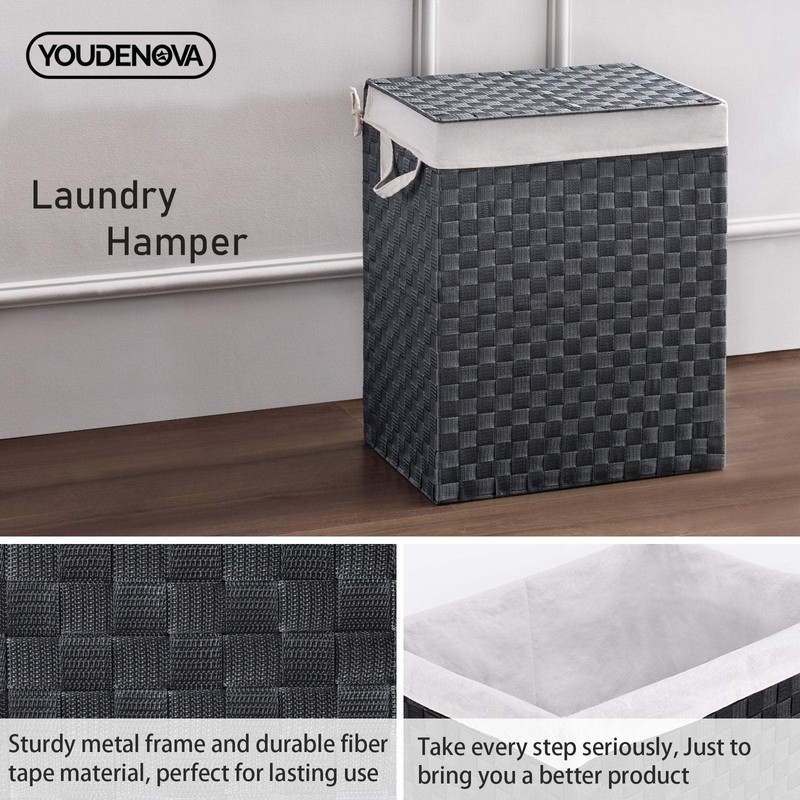 YOUDENOVA Handwoven Laundry Basket Hamper with Removable Liner Bag and
