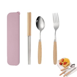 SDSXZWG Cutlery Set, Stainless Steel, Chopsticks, Spoon and Fork Set with Storage Case, 3 Piece Set, Convenient to Carry, Dinnerware Set for Kids, Adults, Students, Camping, Outdoors, Combi Set, Long