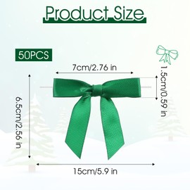 Classicseali 50pcs Green Bows,Green Bows for Treats,DIY Durable Pre Tied Ribbon Twist Tie Bow, Gift Wrapping, Basket, Wedding, Baby Shower, Birthday, Valentine's Day, Christmas Party