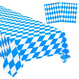 ADMAY Set of 2 Oktoberfest tablecloths, 137 x 274 cm tablecloth Oktoberfest for Oktoberfest decoration, blue-white Bavarian tablecloth, Bavarian tablecloth decoration for party