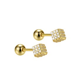 Crystal Magic Cube Tiny Cartilage Stud Earrings for Women Teen Girls Cubic Zirconia Small Ball Screw Back Tragus Studs Geometric Earring Dainty Jewelry Gifts Hypoallergenic 20G (Gold)