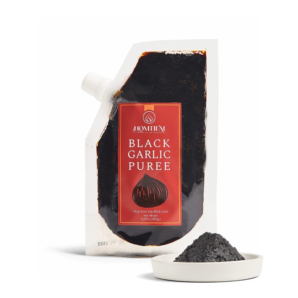 Homtiem Black Garlic Puree 5.29 Oz, Made from Solo Black Garlic100%, Whole Black Garlic Fermented for 90 Days, Super Foods, High in Antioxidants, Ready to Eat for Snack Healthy, Black Garlic Cookie and Healthy Recipes