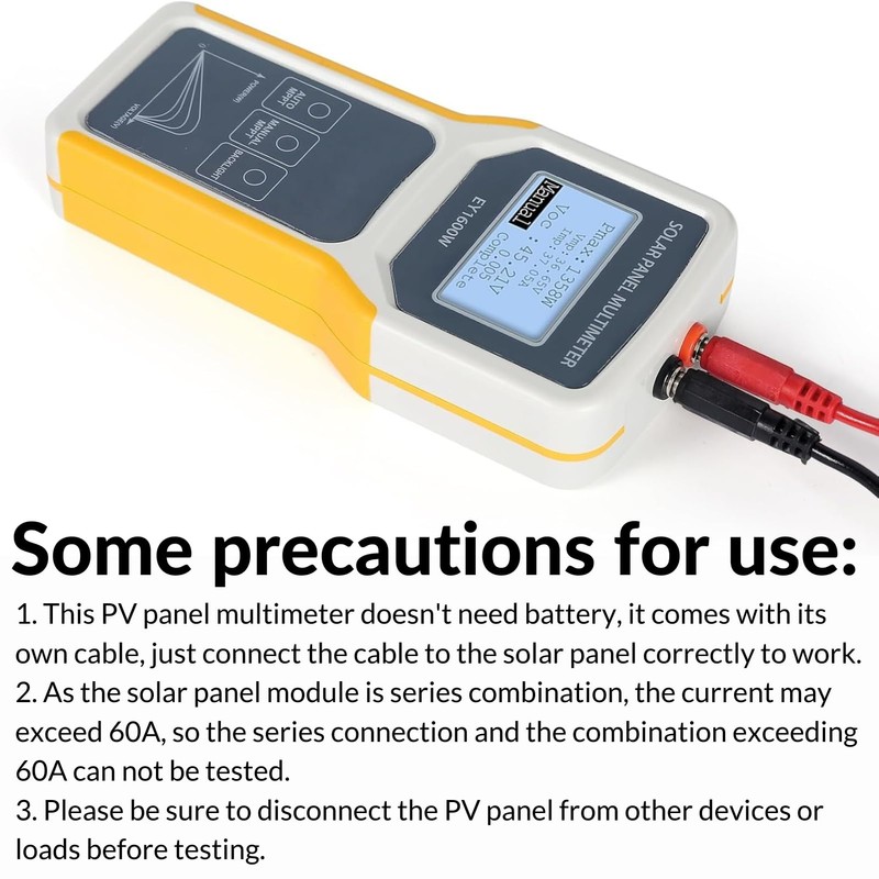 Jadeshay Solar Panel Multimeter, EY1600W LCD Display Photovoltaic Panel Multimeter