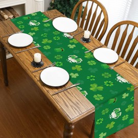 QOUBAI St. Patrick's Day Linen Table Runner Valentine's Day Table Runner St. Patrick Love Heart St. Patrick's Day Shamrock Table Runner for Dinning Kitchen Table Decoration Supplies (13 x 72Inch)