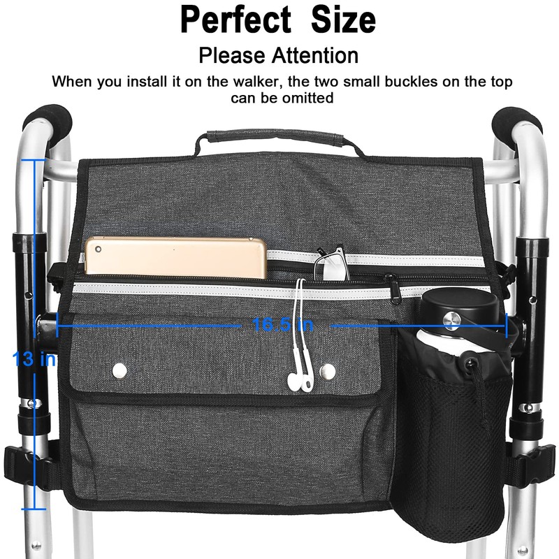Wheelchair Organizer Storage Bag, Double-Sided Armrest Pouch with Cup Hold