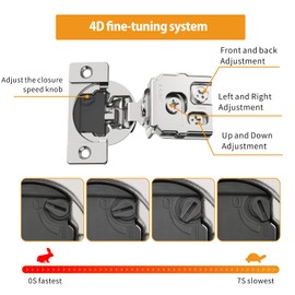 Chibery 60 Pack 1-5/16" Overlay 4D Soft Close Concealed Hinges for Face Frame Door, Adjustable Closing Speed, Smooth Slow Self Close Hinges, Satin Nickel, 105° Open Angle Stainless Steel Cabinet Hinge