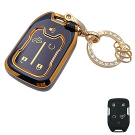 OVIOBOER for Chevy GMC Key Fob Cover with Keychain Black Soft TPU Protection Case for 2023 2022 2021 2020 2019 GMC Sierra and Chevy Silverado 1500 2500HD 3500HD Smart Remote Key (For Chevy/Gmc D)