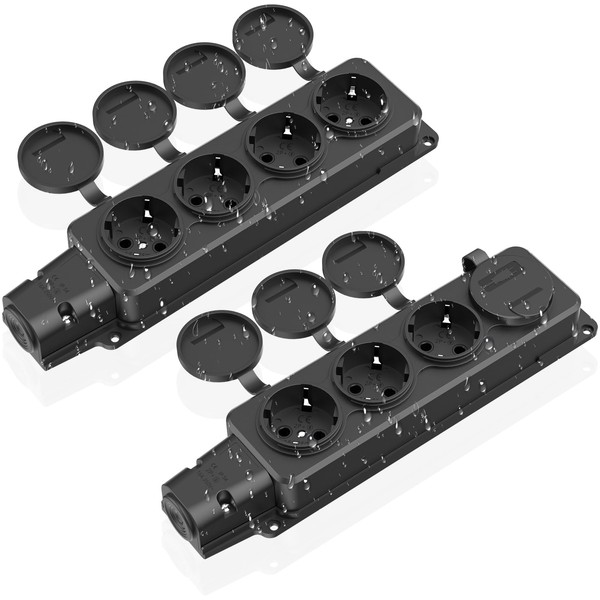 HITRENDS 4-Way Socket Distributor, Outdoor Socket, Waterproof IP54, Protective Contact