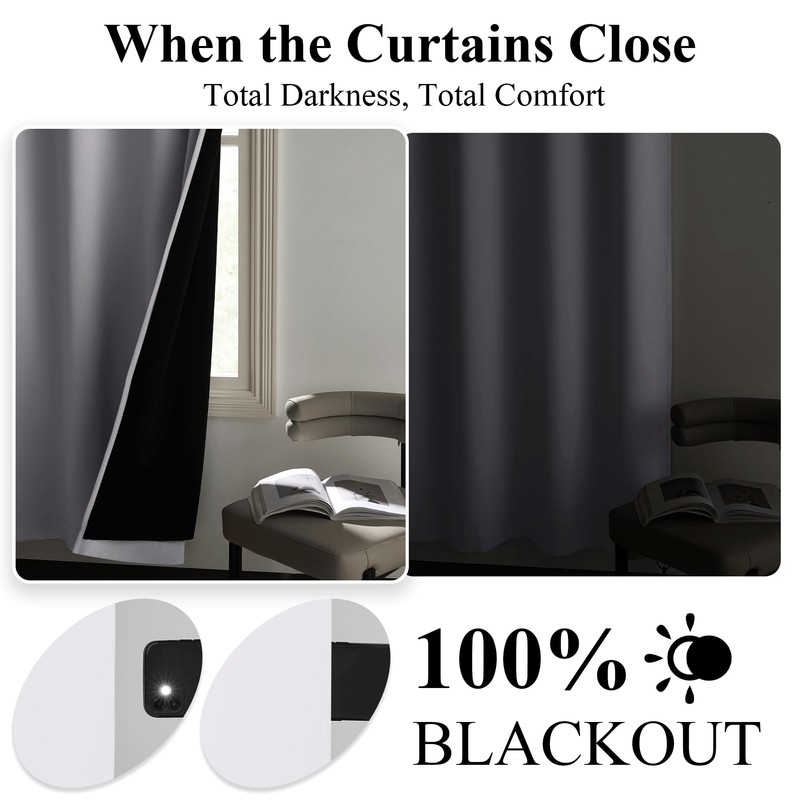 PONY DANCE 100% Blackout Curtains - Double-Layer Light Blocking, Thermal