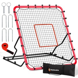 Olybeaka Upgraded Stable Baseball Rebounder Net with 3 Adjustable Angles 48" x 52" Bounce Back Net Fielding Trainer for Baseball and Softball Rebound Practice with Metal Stakes