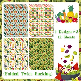 Pineraap Vegetable Salad Wrapping Paper 12 Sheets Veggie-Themed Designs Gift Wrap for Salad Lovers,Chefs,Kitchens,20"×28"