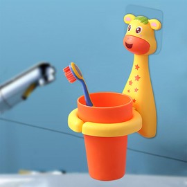 SooGree Kids Toothbrushes Holder Animal Tooth Cup Holder Wall Mounted Sucker Toothpaste Storage Set Cute Household Toothpaste Rack Mouthwash Cup Rack for Children,No Punching Shelf Bracket with Cup