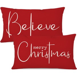 Ohok Set of 2 Decorative Christmas Cushion Covers, 30 x 50 cm, Polyester Linen Decorative Cushion Covers, Merry Christmas Cushion Covers, Decorative Cushion Cover Set for Bedroom, Living Room, Sofa