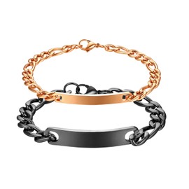 JewelryWe Jewellery Pairs of Bracelets with Engraving Stainless Steel Polished Figaro Chain Friendship Bracelet Couple Bracelet Bangle for Men Women Silver / Gold / Black Rose Gold, Stainless Steel