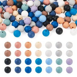 Beadthoven - 140 abalorio de silicona de 9 mm para hacer llaveros, abalorio redondas de silicona de color Molandi, abalorio de goma sueltas para manualidades, para pulsera, cordón, collar, joyería, manualidades