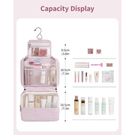 Travel Hanging Toiletry Wash Bag Makeup Cosmetic Organizer for Women Waterproof (Dusty Rose Stripe)