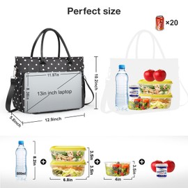 HSHRISH Lunch Bags Women, Cool Bag for Women Adults with Adjustable Shoulder Strap and Bottle Holder, Women's Lunch Bag for Work, Picnic, Camping, Beach, Black and White Spots