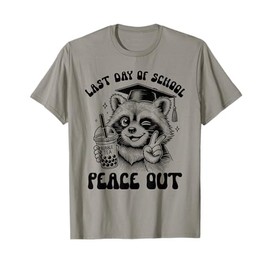 Last Day of School Peace Out Raccoon Bubble Tea Graduation T-Shirt