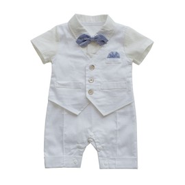 HeMa Island HMD Bebé Boy Gentleman Blanco Chaleco de cintura Bowtie Tuxedo Onesie overol Mono general, Blanco, 9-12 meses